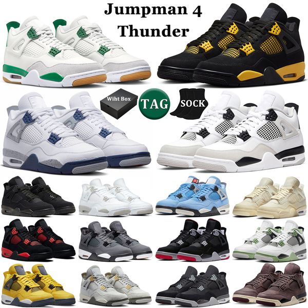 

with box 4 basketball shoes men women 4s midnight navy black cat red thunder lightning university blue sail mens trainers outdoor sports sne, White;red