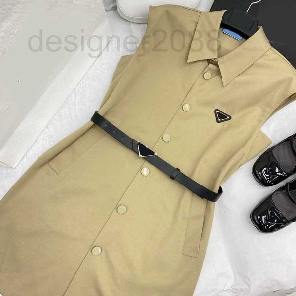

basic & casual dresses designer luxury fashion 2023 women's lapel sleeveless single breasted dress with belt elegant lady loose long sh, Black;gray