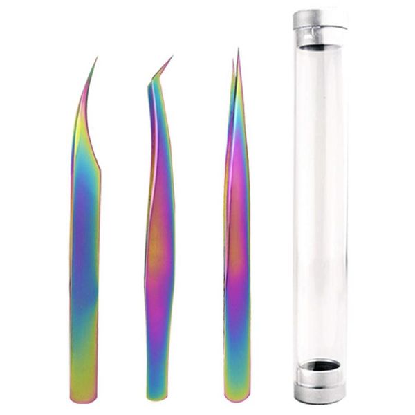 

2021 rainbow false eyelashes nipper eyelash tweezers anti-static precision for eyelash extension tools hair craft