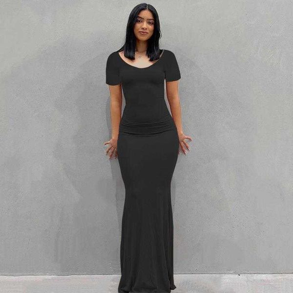 

2022 kardashian skims women's dress casual slim short sleeve home dress, Black;gray