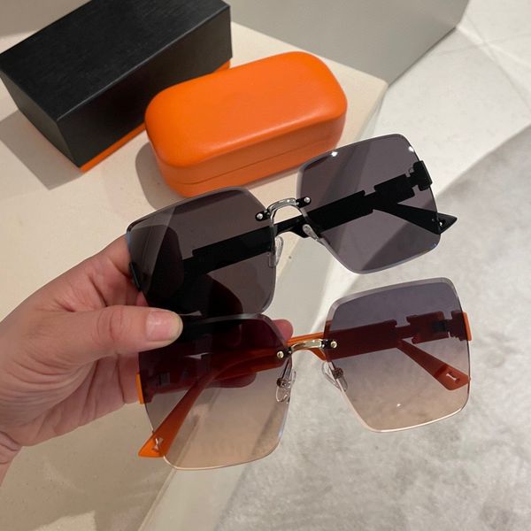 

2023 large face frameless new model notch mixed color lenses high-quality large-sized women's sunglasses classic fashionable and casual, White;black