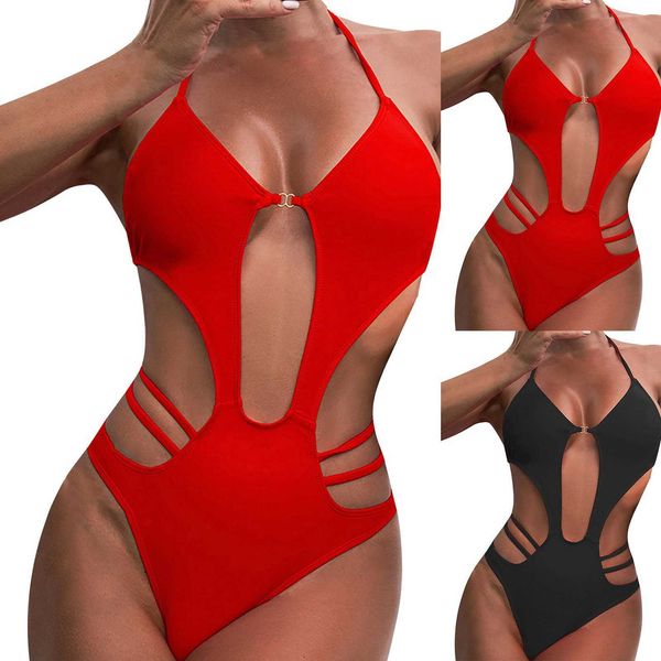 

designer swimwear fashion personality design solid color swimsuit hollowed out backless women's swimsuit high waist monokini swiming po, White;black