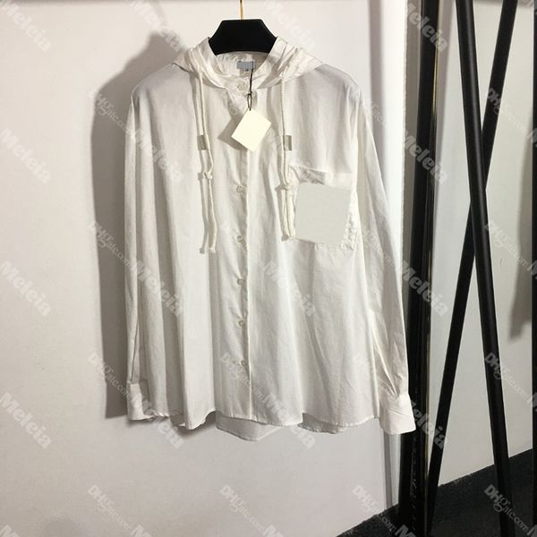 

embroidery hooded coats long sleeve women shirts outdoor travel windproof lady blouses, White