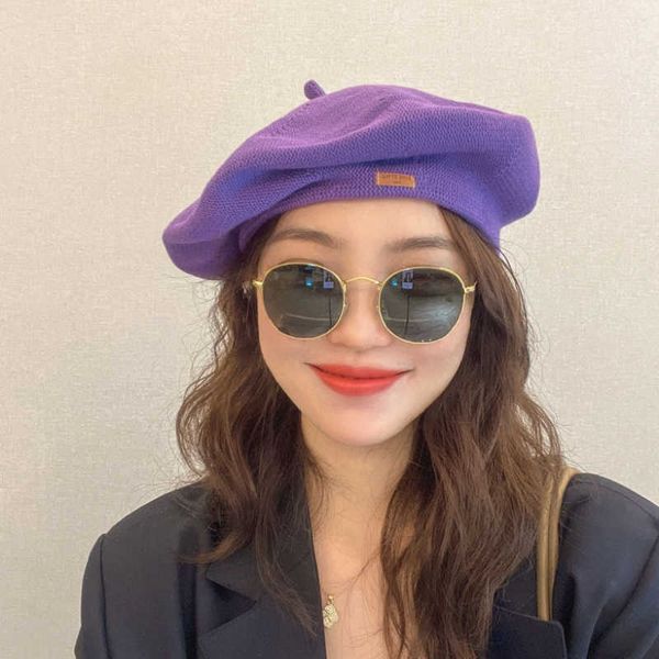 

berets spring and summer thin beret cure blue loose elastic knitted painter hats for women versatile modeling japanese retro berets z0616, Blue;gray