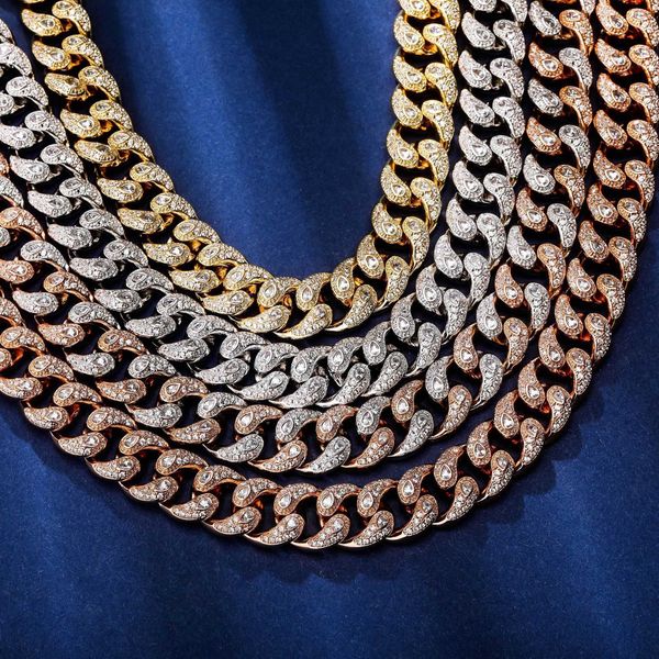 

2023 hip hop 14mm new iced out 14k gold plated cuban chain necklace, Silver