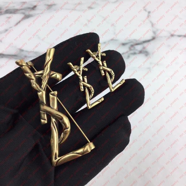 

european and american vintage bronze letter stud earrings and brooches. brand designer earrings for women. wedding bridal gifts designer jew, Golden;silver