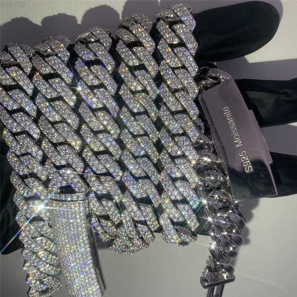 

iced out fashion hip hop men jewelry vvs moissanite cuban link chain 15mm gold plated 925 silver diamond miami cuban bracelet