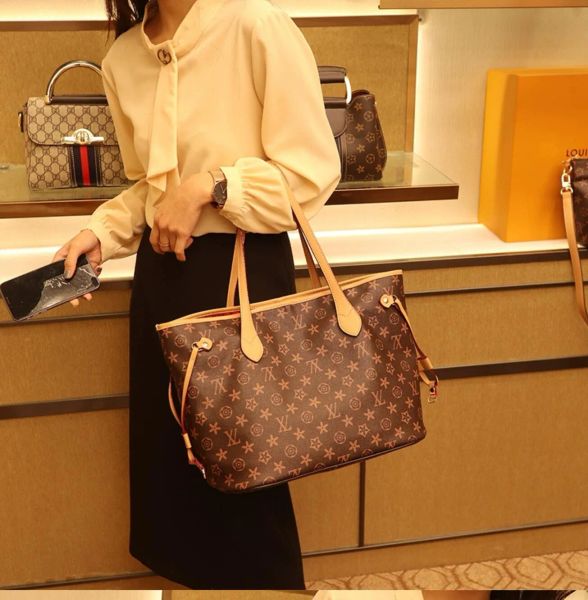 

2023 2pcs set women leather handbag designer lady clutch purse retro shoulder