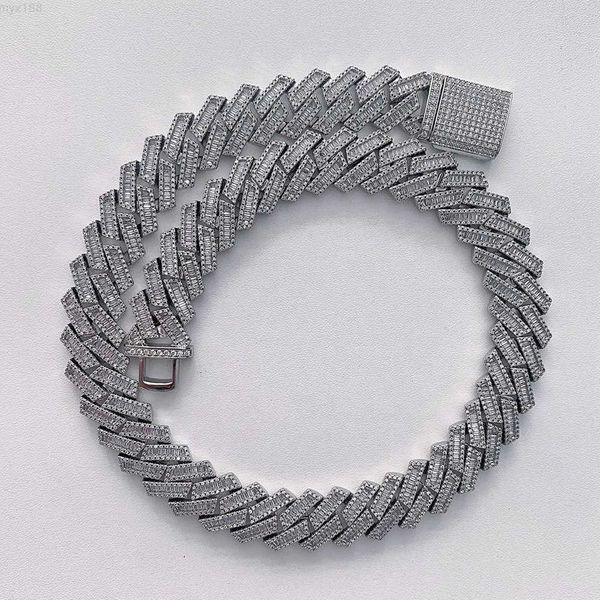 

mister jewelry vvs brass baguette cz diamond clasp womens cuban link chain, Silver