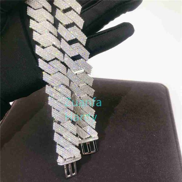 

20mm hiphop bling moissanite diamond iced out cuban link bracelet men, Silver