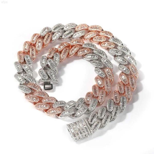 

custom made hip hop silver heavy chains white gold plated baguette/emerald cut vvs1 moissanite iced out cuban chain