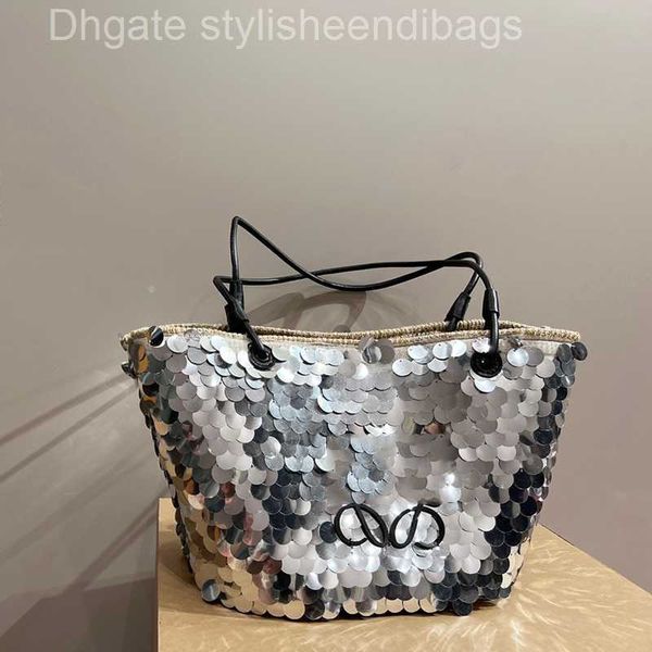 

totes sequin tote bags straw summer beach shoulder shopping basket handbags designer women weave hand purse large capacity crochet pouch