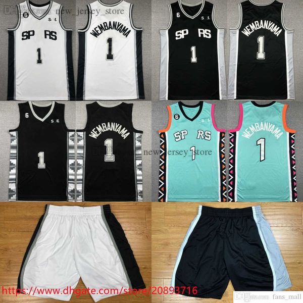 

1 victor wembanyama jersey stitched 2023 draft pick no.1 basketball jerseys shorts black white green city statement, Black;red