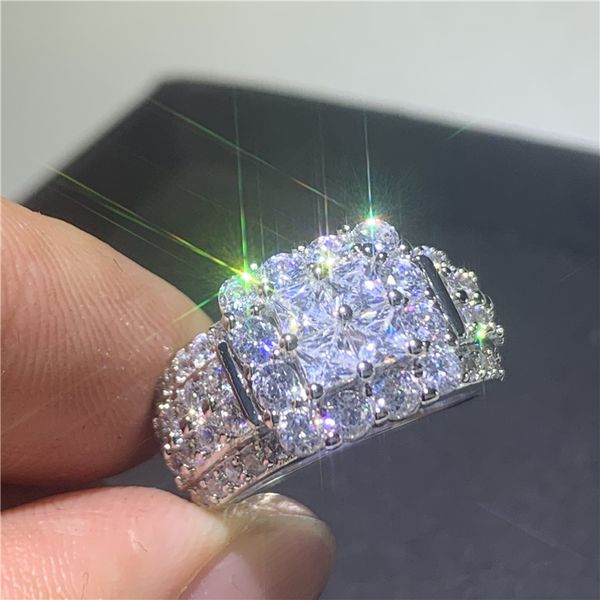 

vintage court ring 925 sterling silver square diamond cz promise engagement wedding band rings for women bridal jewelry, Slivery;golden