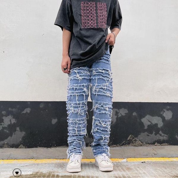 

men's jeans 2023 grunge clothes y2k fashion baggy stacked pants men streetwear washed blue straight women denim trousers ropa hombre