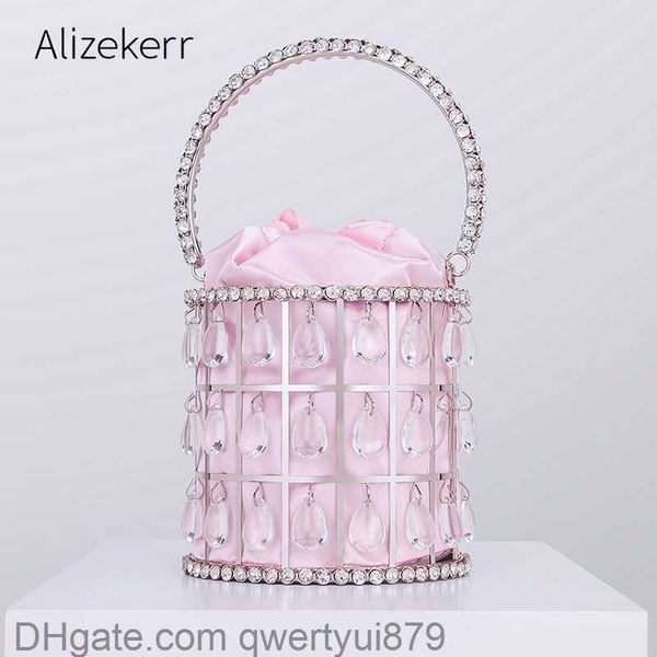 

totes luxury crystal evening clutch bags women designer metallic handle rhinestone hollow out basket purses and handbags wedding party qwert