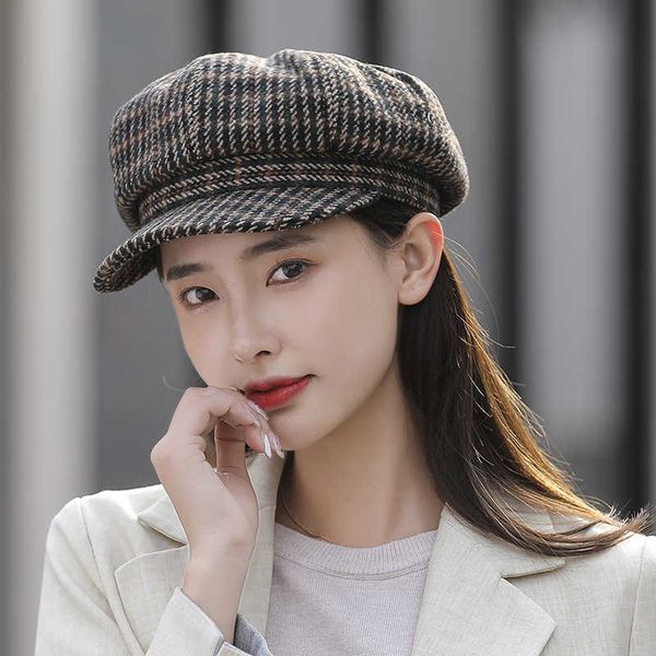 

berets 2022 hats for women winter warm agereducing fashion beret army octagonal cap casual peaked cap feminino boina s54 z0616, Blue;gray