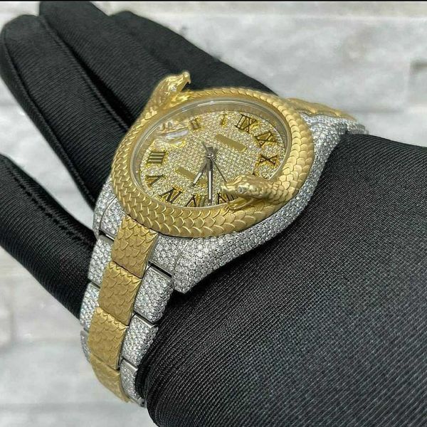 

fancy dign personalized custom snake disc sterling sier vvs moissanite diamond automatic mechanical watch for menwa0f, Silver