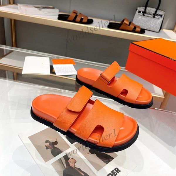 

slides chypre leather sandals luxury 100% real leather men women designer slippers cuir summer sandles shoes classic, Black