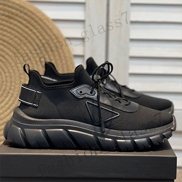 

knit casual shoe designer mens knitted sports shoes rubber triangle signature men running shoes fashion socks sports shoes platform elastic, Black
