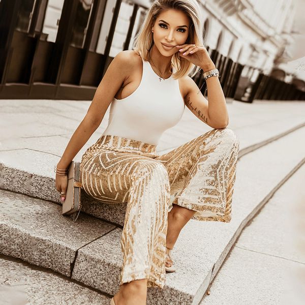 

"new high waist blue casual women's sequined flared pants women's clothing", Black;white