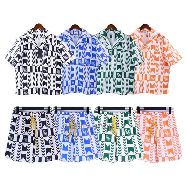 

23ss designer mens brand short sleeve shirt rhude shorts fashion casual mens womens lapel shirt short sleeve loose shorts high street print, White;black