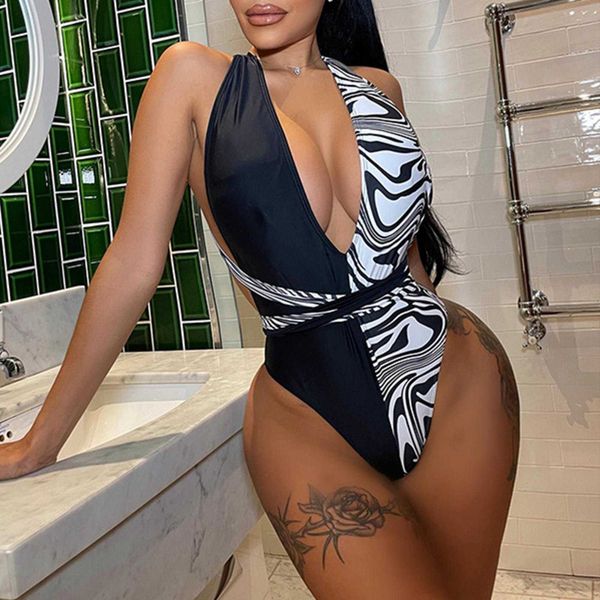 

designer swimwear fashion women's swimwear splicing even system rope swimsuit ladies swimsuit padded high waist vacation female bathing, White;black