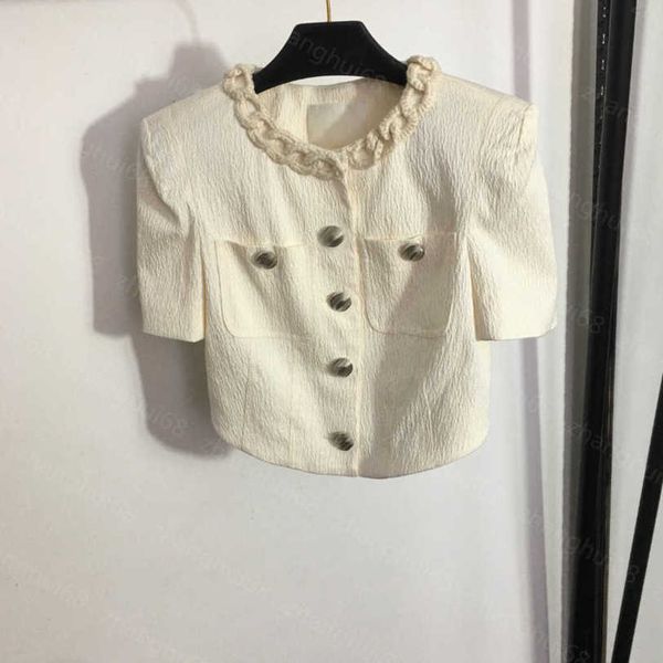 

23ss womens designer clothing womens jacket twist braid embroidery round neck girl small fragrance ruffled jacquard short sleeve coat women, Black;brown