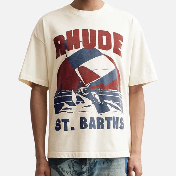 

men's t-shirts craftsmanship rhudes summer fashion designer rhude sail letter printing high street american loose versatile round neck, White;black