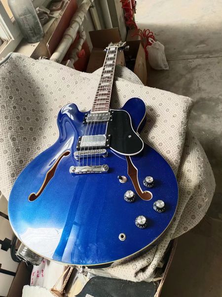 

metallic blue es335 jazz guitar semi hollow body dark blue finish electric-jazz guitare
