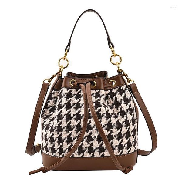 

shoulder bags women fashion thousand bird check single messenger bag texture portable large capacity bucket for