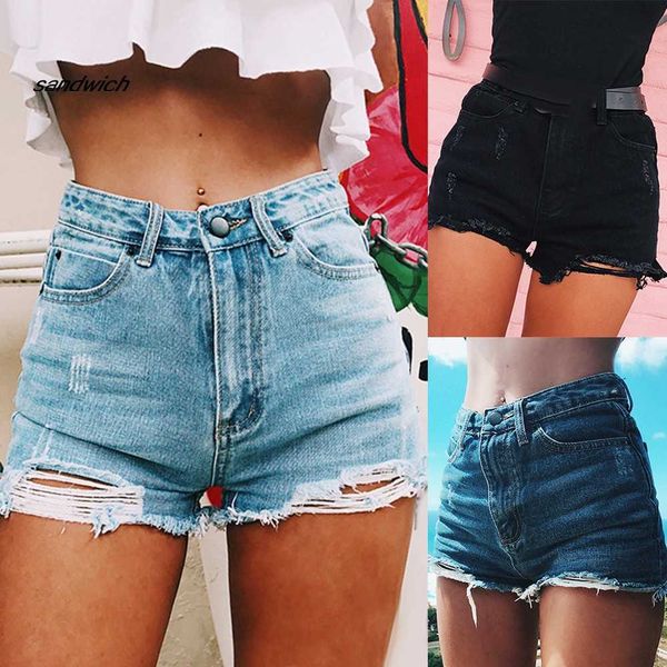 

sdwc fashion ripped frayed hole denim shorts summer women high waist jeans pants, White;black