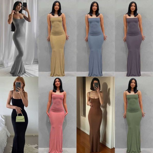 

2022 new summer kardashian skims casual high waist slim fit slim dress long dress, Black;gray