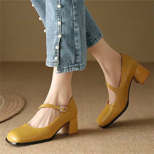 

high heels women shoes 2023 new square head 40-46 female single shoe comfortable chunky heels elegant commuter shoe dropshopping, Black