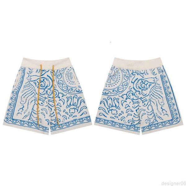 

designer clothing short casual rhude cashew flower jacquard knitted shorts summer trendy loose straight casual capris big joggers sportswear, White;black