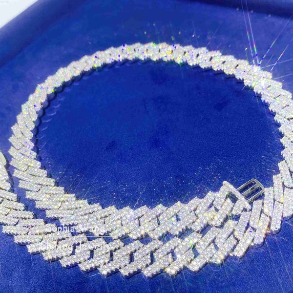 

iced out 13mm gold plated moissanite cuban link chain jewelry necklace, Silver