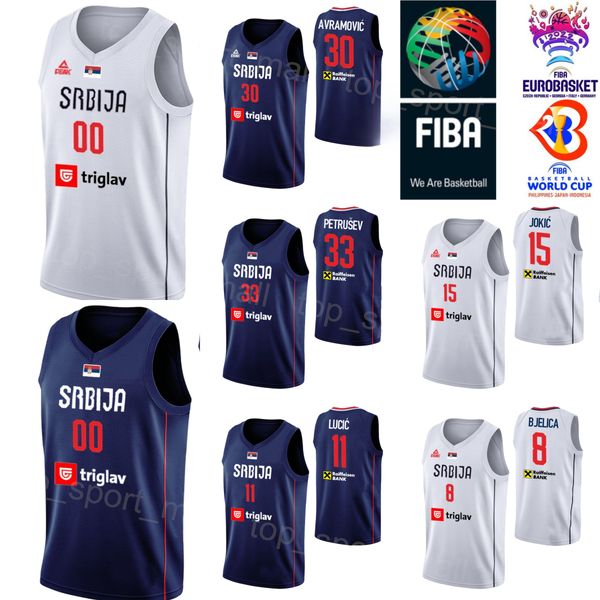 

print serbia basketball jersey 2023 world cup national team 3 filip petrusev 14 dusan ristic 19 luka mitrovic 23 marko guduric 30 aleksa avr, Black;red