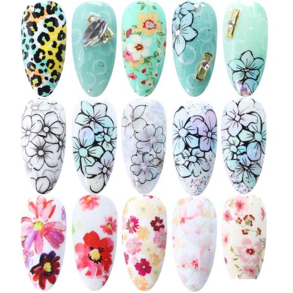 

2020 mix styles nail art holographic foil sticker water transfer stickers for nails flower series nail art decals, Black