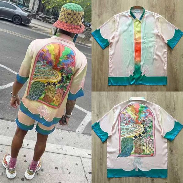 

men's casual shirts casablanca gradient king poker masao hawaiian short sleeve t-shirt, White;black