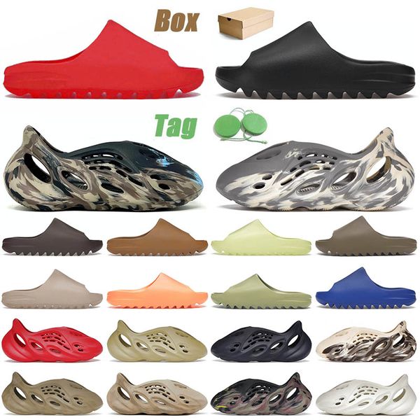 

foam runner with box 2023 men women slippers onyx yezzy slides pure ochre mist mx carbon vermilion foamrunners runners sandals outdoor beach, Black