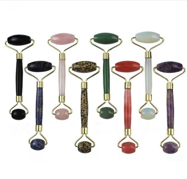 

2021 drop ship natural rose quartz crystal healing massage wand beauty roller stone massager double-head face neck body roller massager