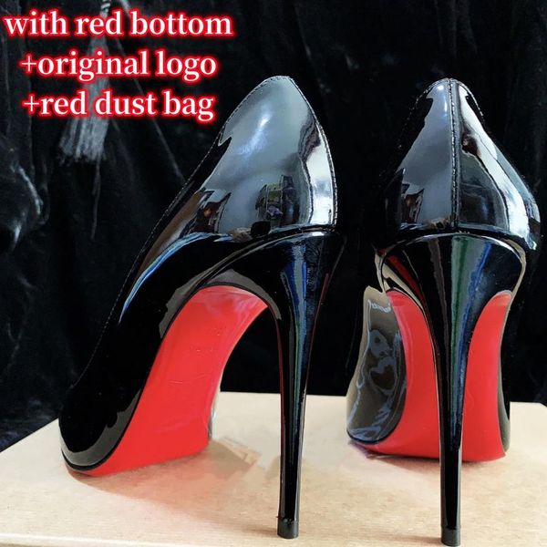 

brand ladies dress shoes red bright sole classic pointed toe pumps 8cm 10cm 12cm super high heel nude black patent leather luxury wedding sh