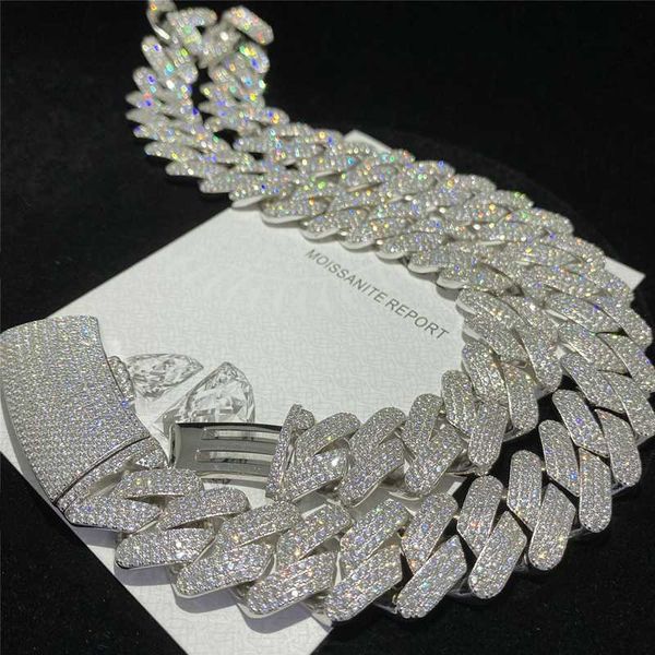 

full iced out d color vvs1 moissanite cuban bracelet bling round diamond hip hop necklace 925 solid silver men cuban link chain
