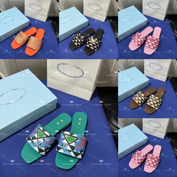 

designer slippers women's sandals paris embroidery summer beach stripe casual brand-name flat shoes women's flip-flops embroidery, Black