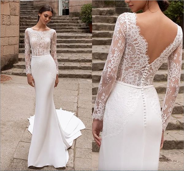 

boho long wedding dresses 2023 lace mermaid wedding dress backless bride dress turkey robe de mariage, White