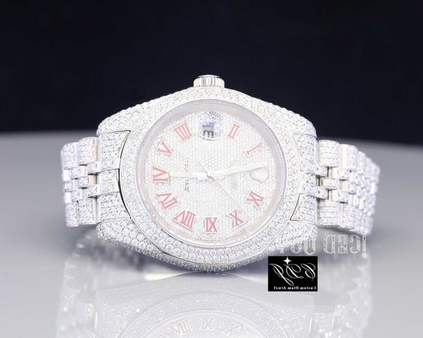 

iced out moissanite diamond men's watch stainls steel quartz watch hip hop watch for men womenwpesk62y, Silver