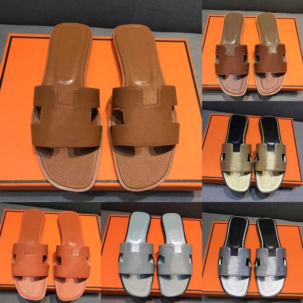 

oran sandals designer women slippers genuine leather slipper summer flat slides crocodile skin slide ladies beach sandal shoes with box, Black