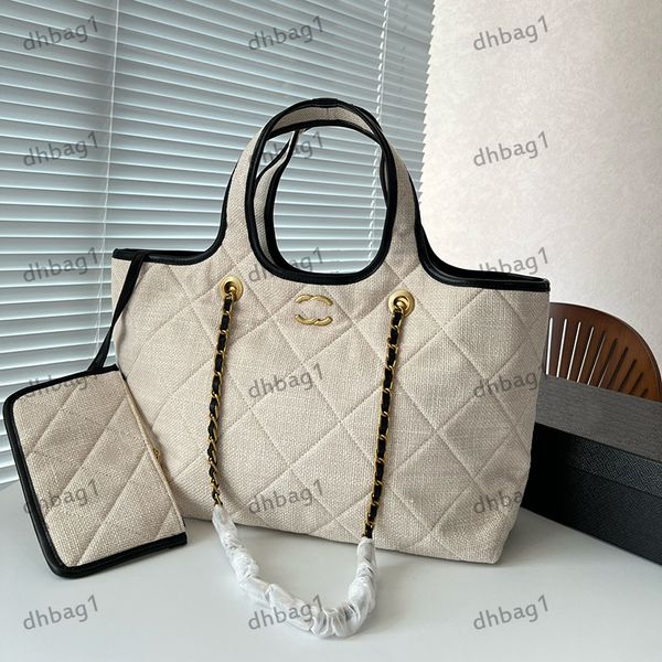 

designer womens beach bag shopping bag diamond plaid canvas bag hardware metal c buckle shoulder bag handle handbag travel shoulder bags sto