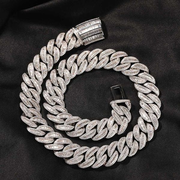 

20mm bling iced out chain white rhodium hip hop baguette cuban choker chain, Silver