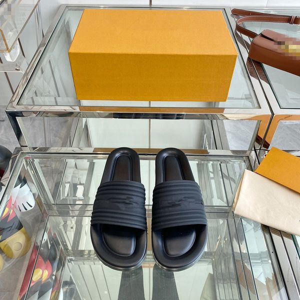 

sandal luxury designer leather ladies sandals summer flat shoes fashion beach women slippers letter drag slides flip flops for women ladies, Black